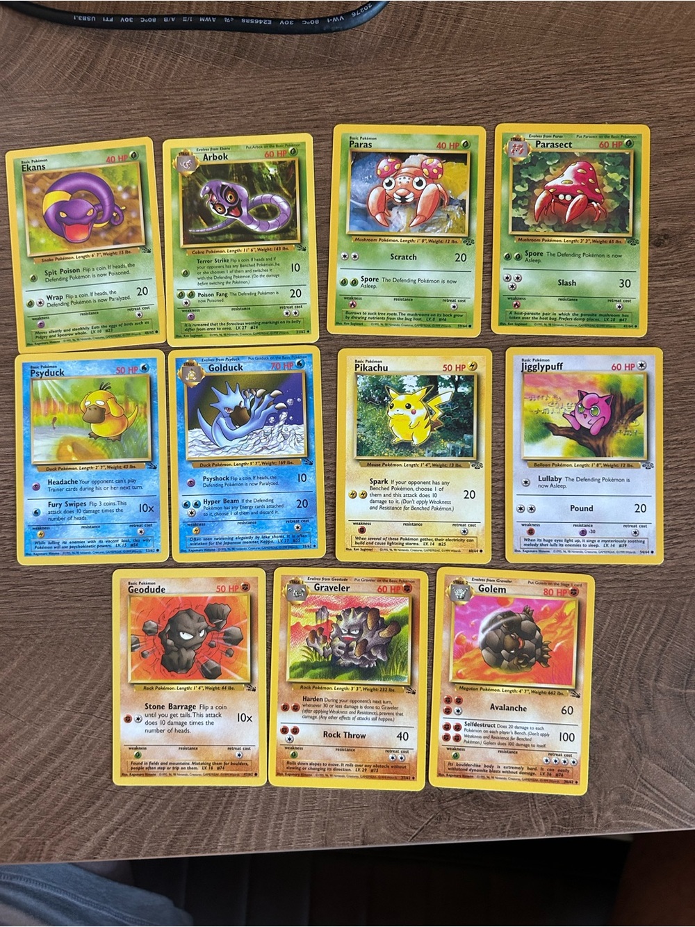 Vintage Pokemon 11 Card Lot - Pikachu, Psyduck, Golduck, Golem, Arbok